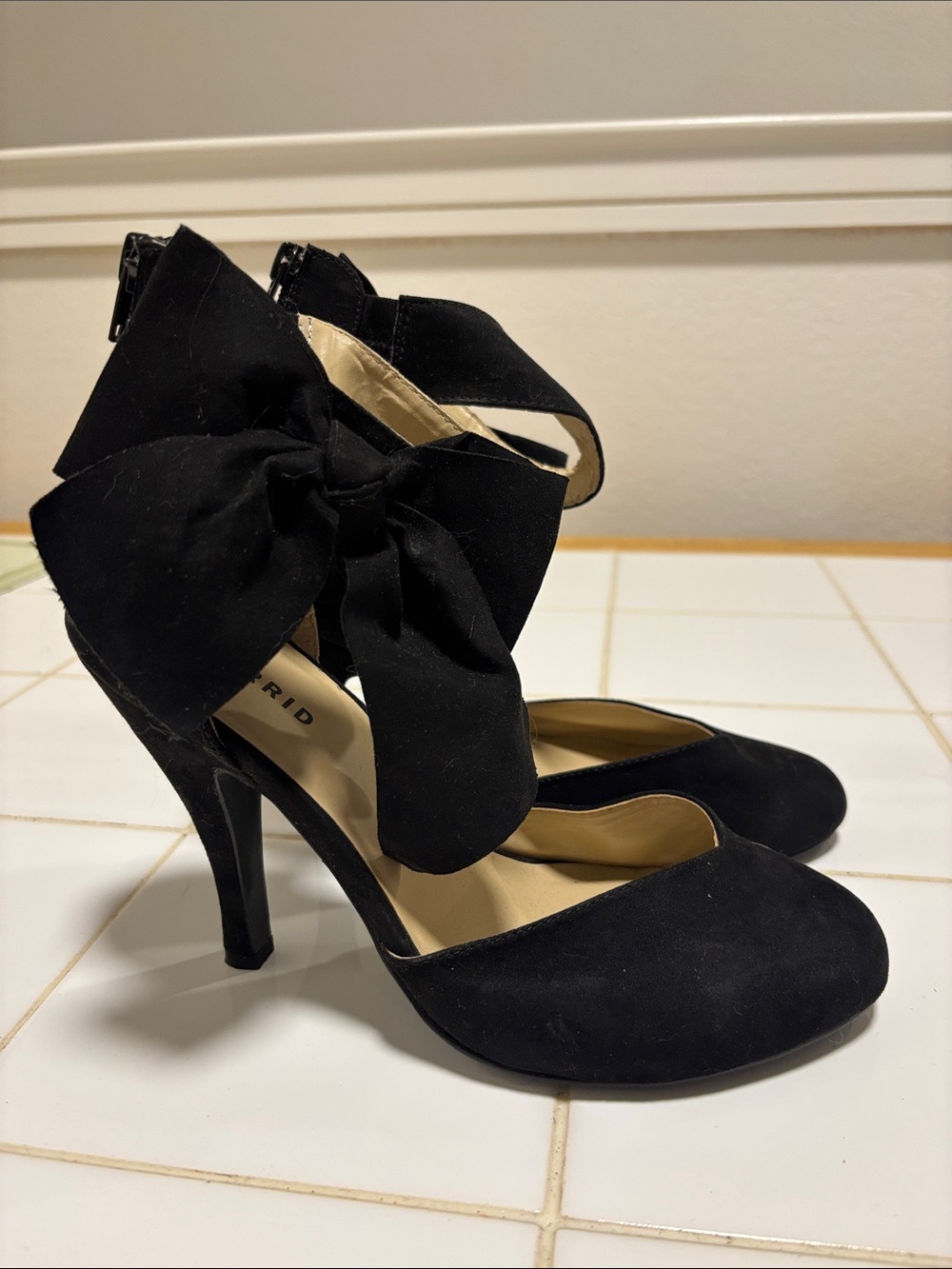 Black Bow Ankle-Strap High Heels